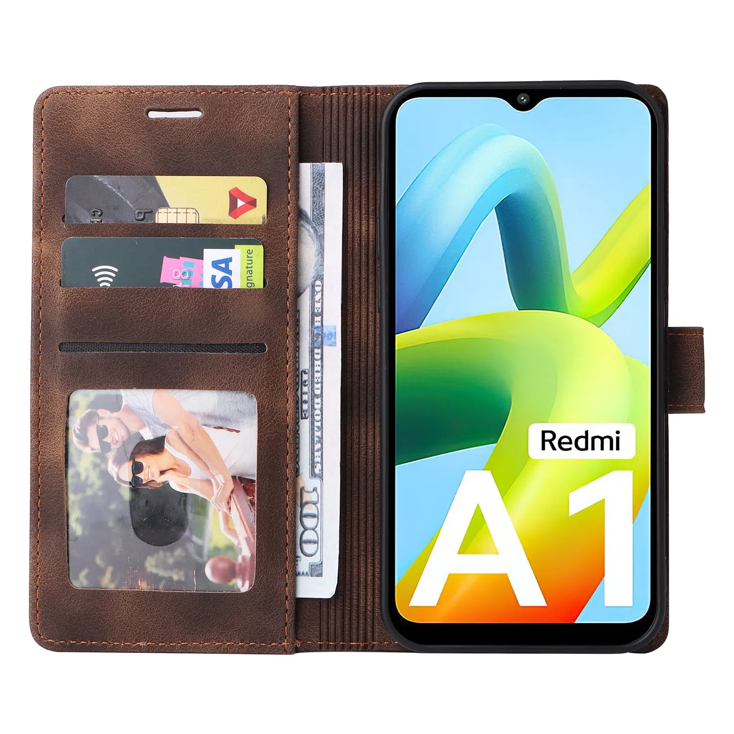 007 Series For Xiaomi Redmi A1 4G / A2 4G Leather Phone Case Stand Wallet Skin-touch Phone Cover