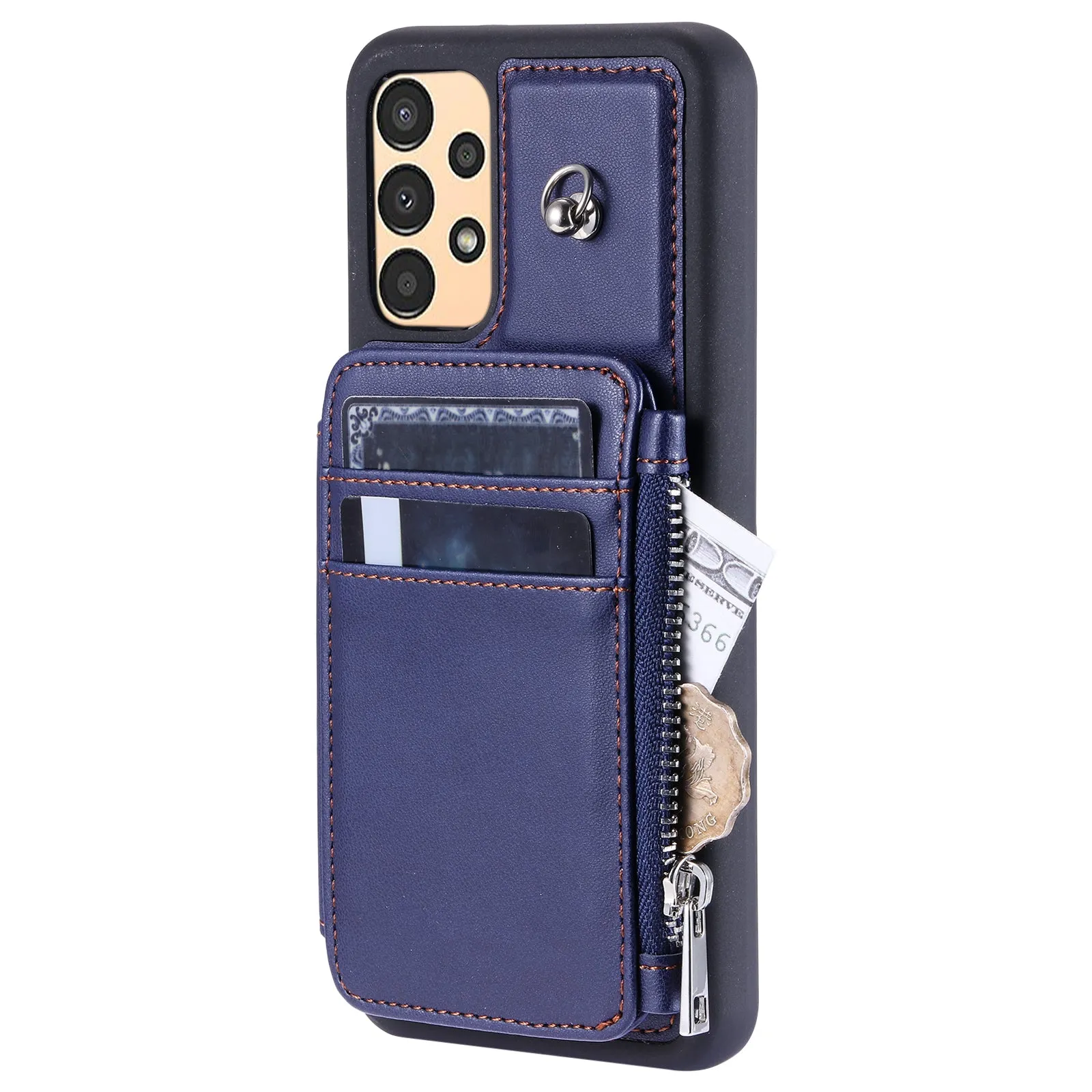 009 Phone Case for Samsung Galaxy A14 4G / 5G , RFID Blocking PU TPU Anti-drop Cover Kickstand Zipper Wallet Shell with Strap