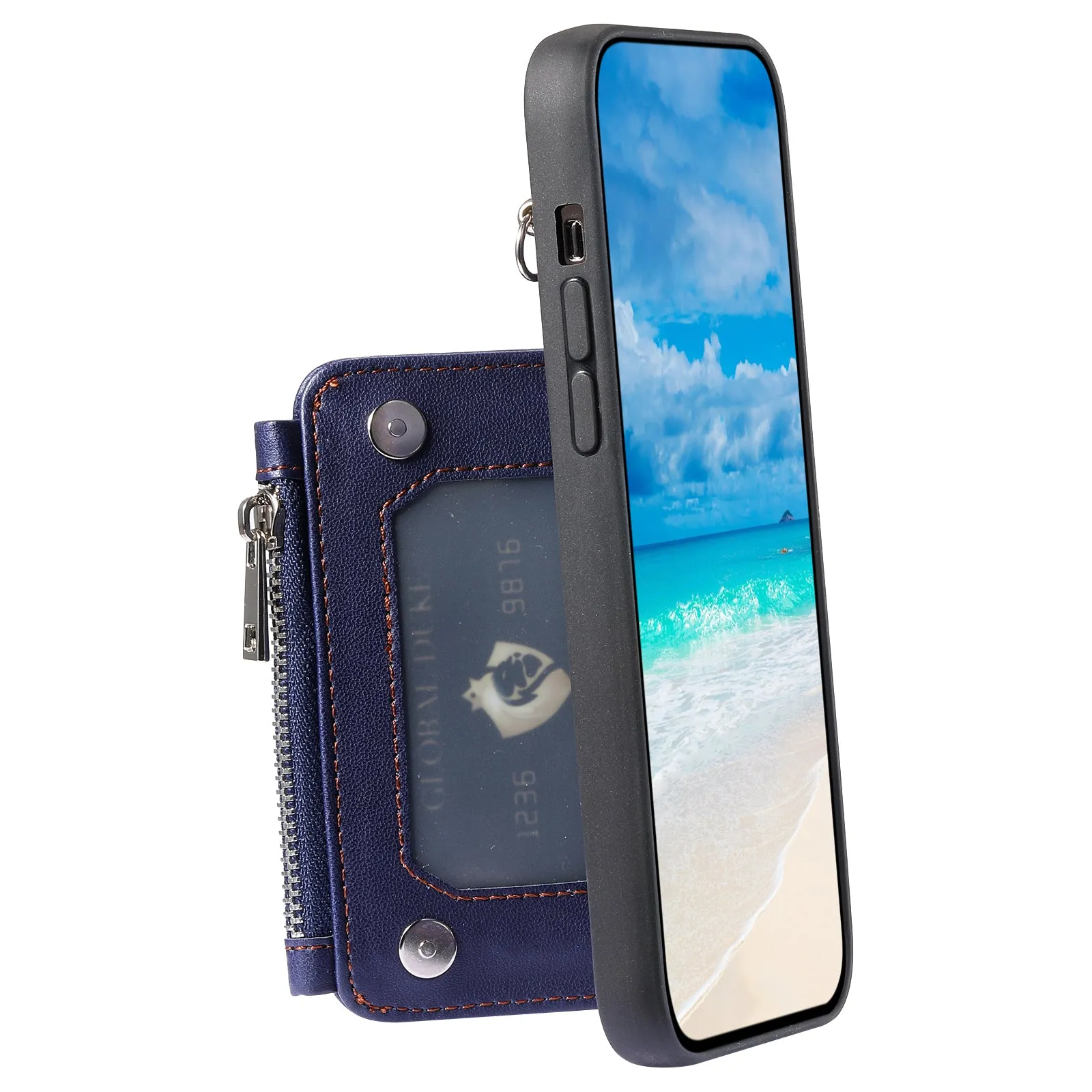 009 Phone Case for Samsung Galaxy A14 4G / 5G , RFID Blocking PU TPU Anti-drop Cover Kickstand Zipper Wallet Shell with Strap