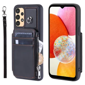 009 Phone Case for Samsung Galaxy A14 4G / 5G , RFID Blocking PU TPU Anti-drop Cover Kickstand Zipper Wallet Shell with Strap