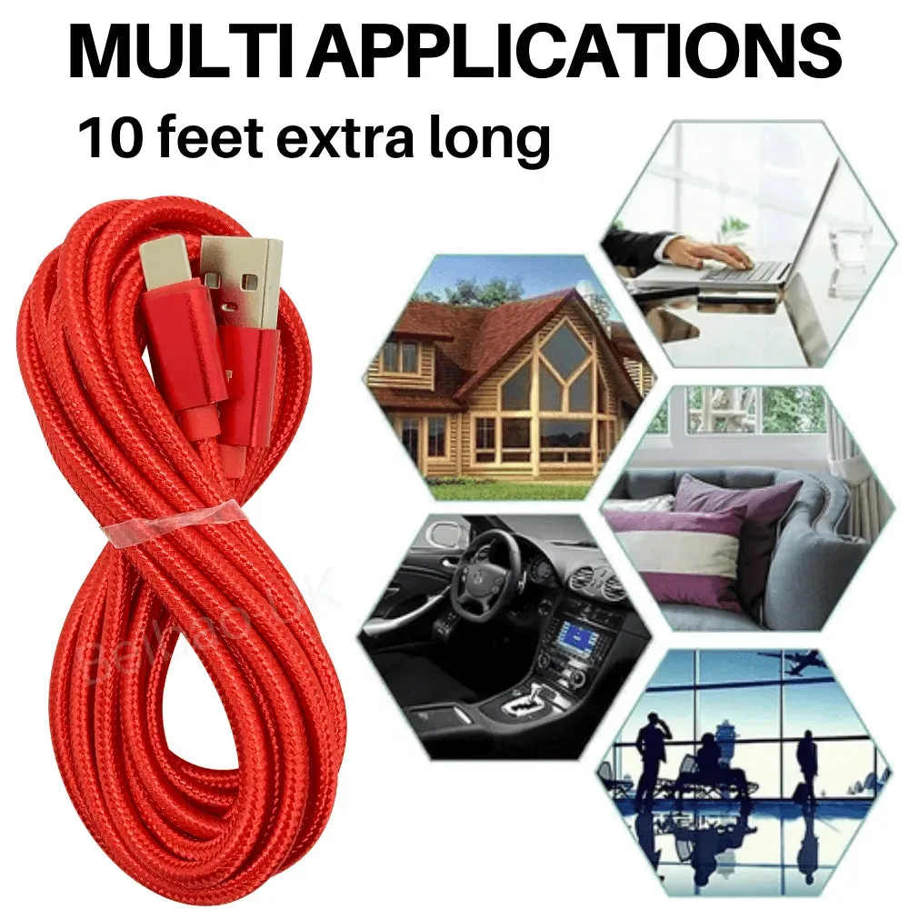 10Ft Braided USB Charger Cable Compatible for Iphone