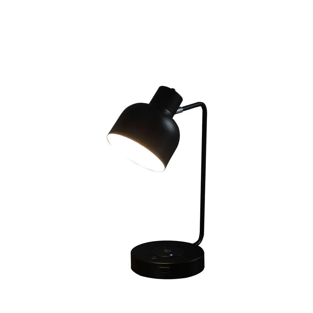 15 Inch Metal Table Lamp, Adjustable Shade, Wireless Charging, Black By Casagear Home