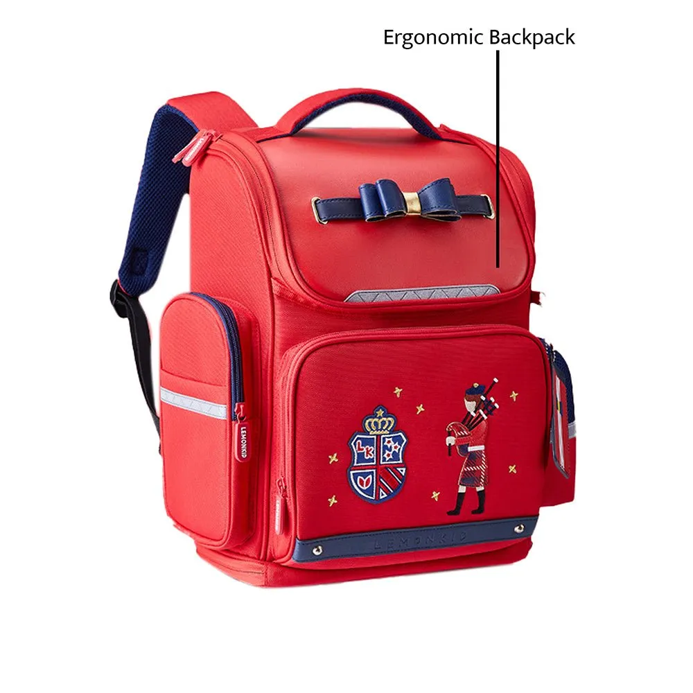 15.5inch, Red Bow London Theme Ergonomic School Backpack for Kids