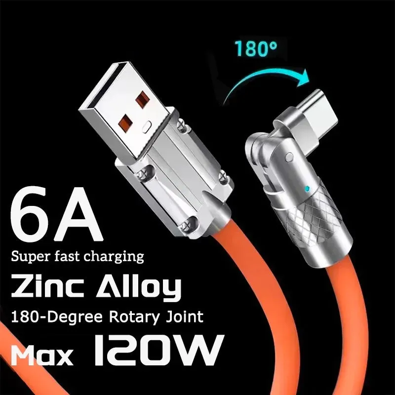 180cm  180¡ã Rotating 120W Fast Charge Cable-Lighting Black