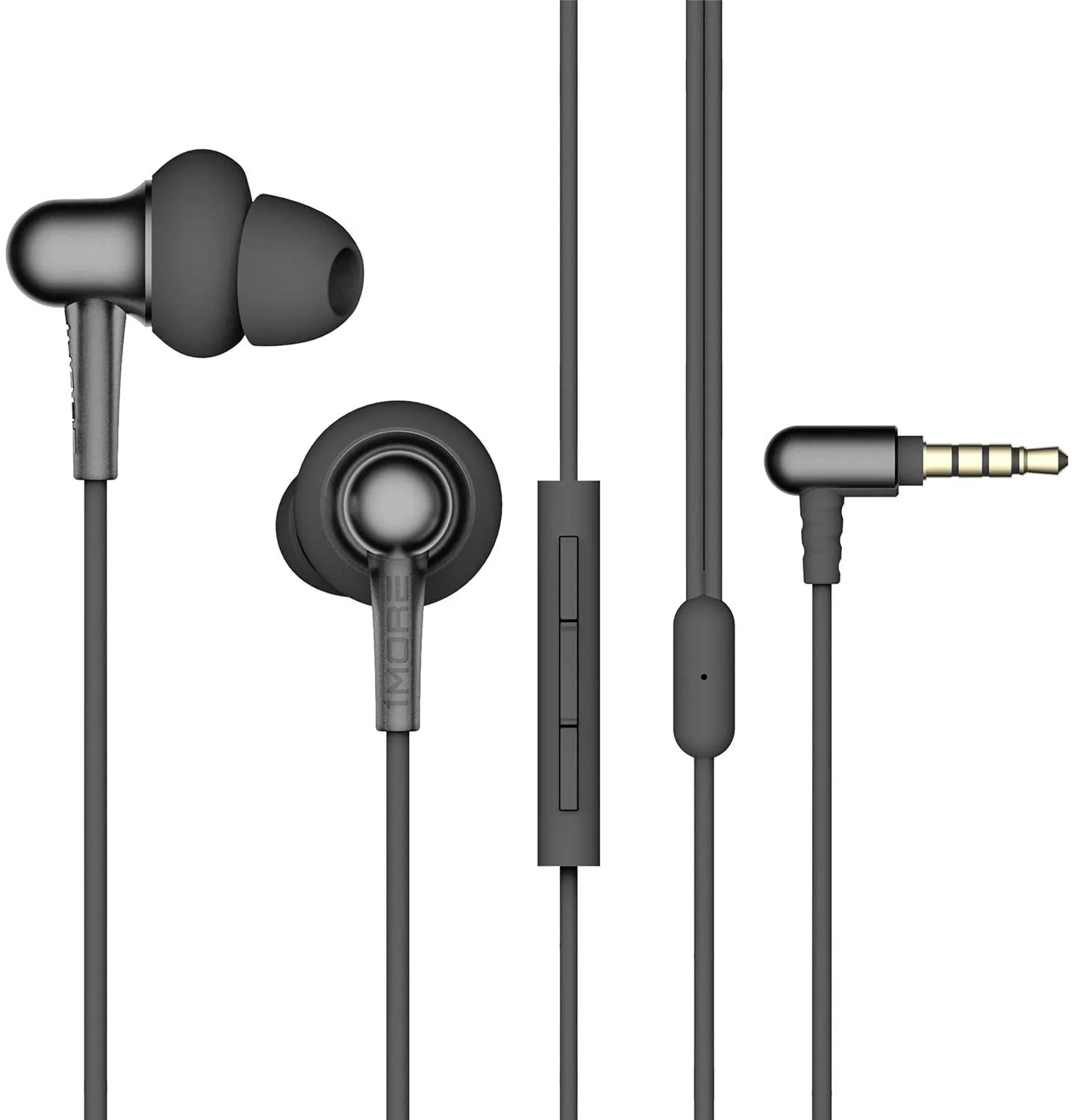 1More Stylish Dual-Dynamic Driver In-Ear Headphones Comfortable Lightweight Earphones with 4 Fashion Colors, Noise Isolation, MEMS Mic and In-Line Remote Controls for Smartphones/Pc/Tablet - Black