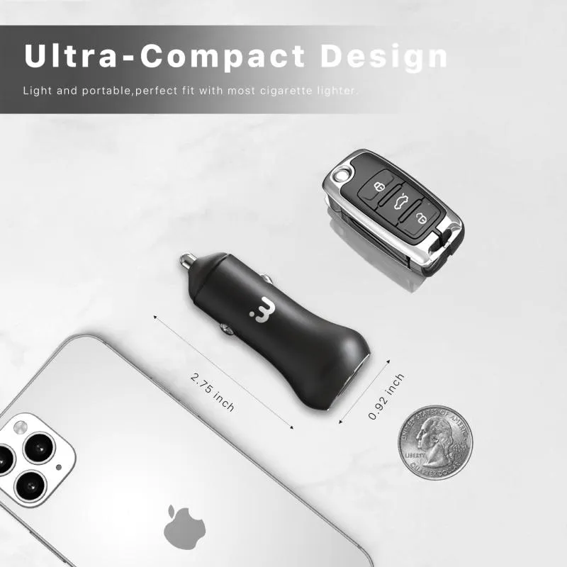 2-in-1 Dual Port Fast Charging Car Charger with 6FT Lightning Cable