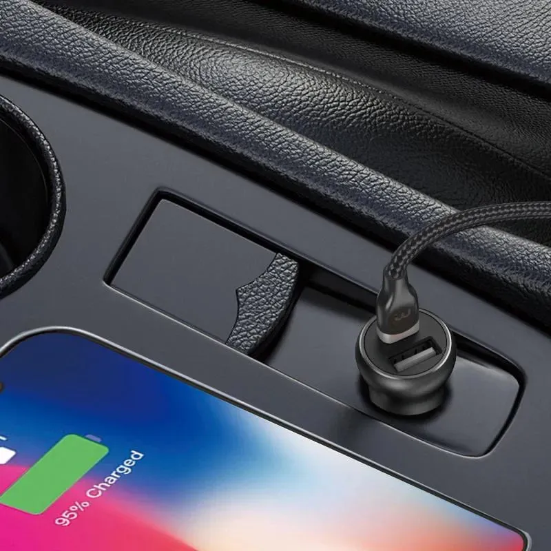 2-in-1 Dual Port Fast Charging Car Charger with 6FT Lightning Cable