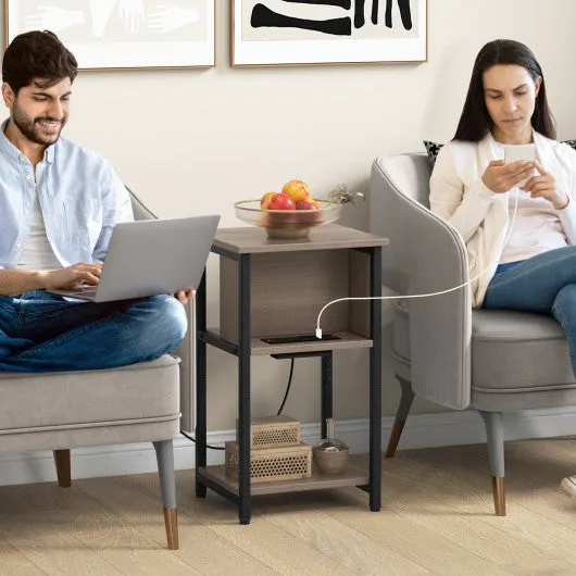 3-Tier End Table with USB Ports & Power Outlets-2 Pieces