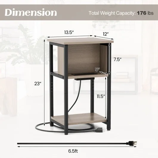 3-Tier End Table with USB Ports & Power Outlets-2 Pieces