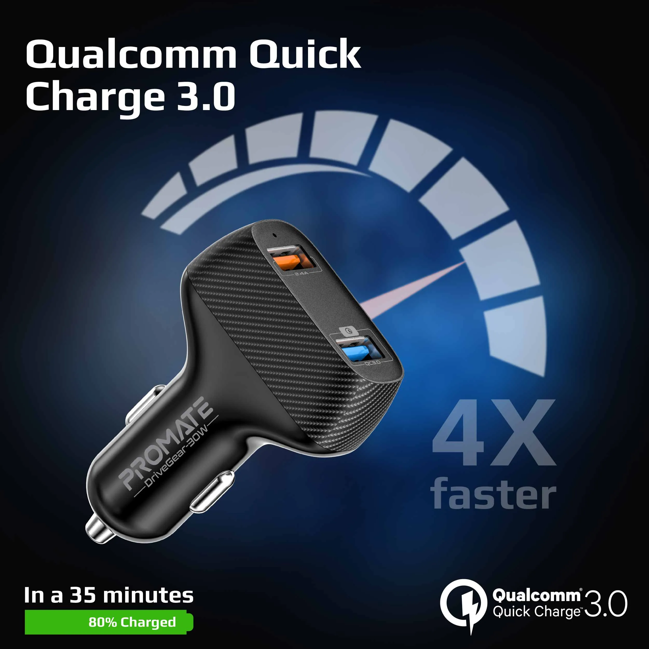 30W Ultra-fast Car Charger with Quick Charge 3.0