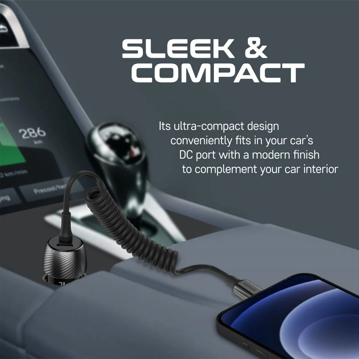 33W Quick Charging Car Charger with Lightning Connector Cable