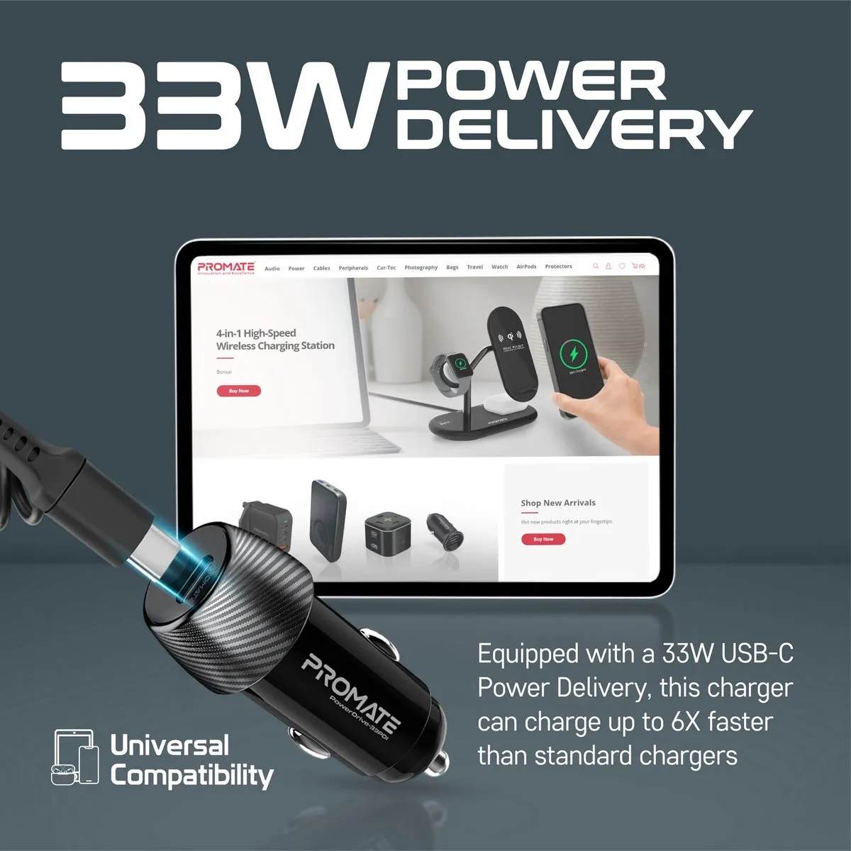 33W Quick Charging Car Charger with Lightning Connector Cable