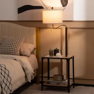 360° Rotatable Floor Lamp with End Table and USB Charging Ports