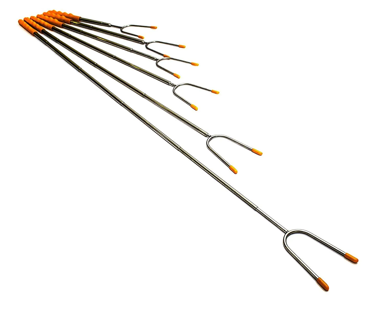 6 Premium Marshmallow Roasting Sticks 45 Inches Extra Long Extendable Stainless Steel Skewers Telescoping BBQ Forks for Hot Dogs Smores Outdoor Cooking Tools Camping Kabob Stick