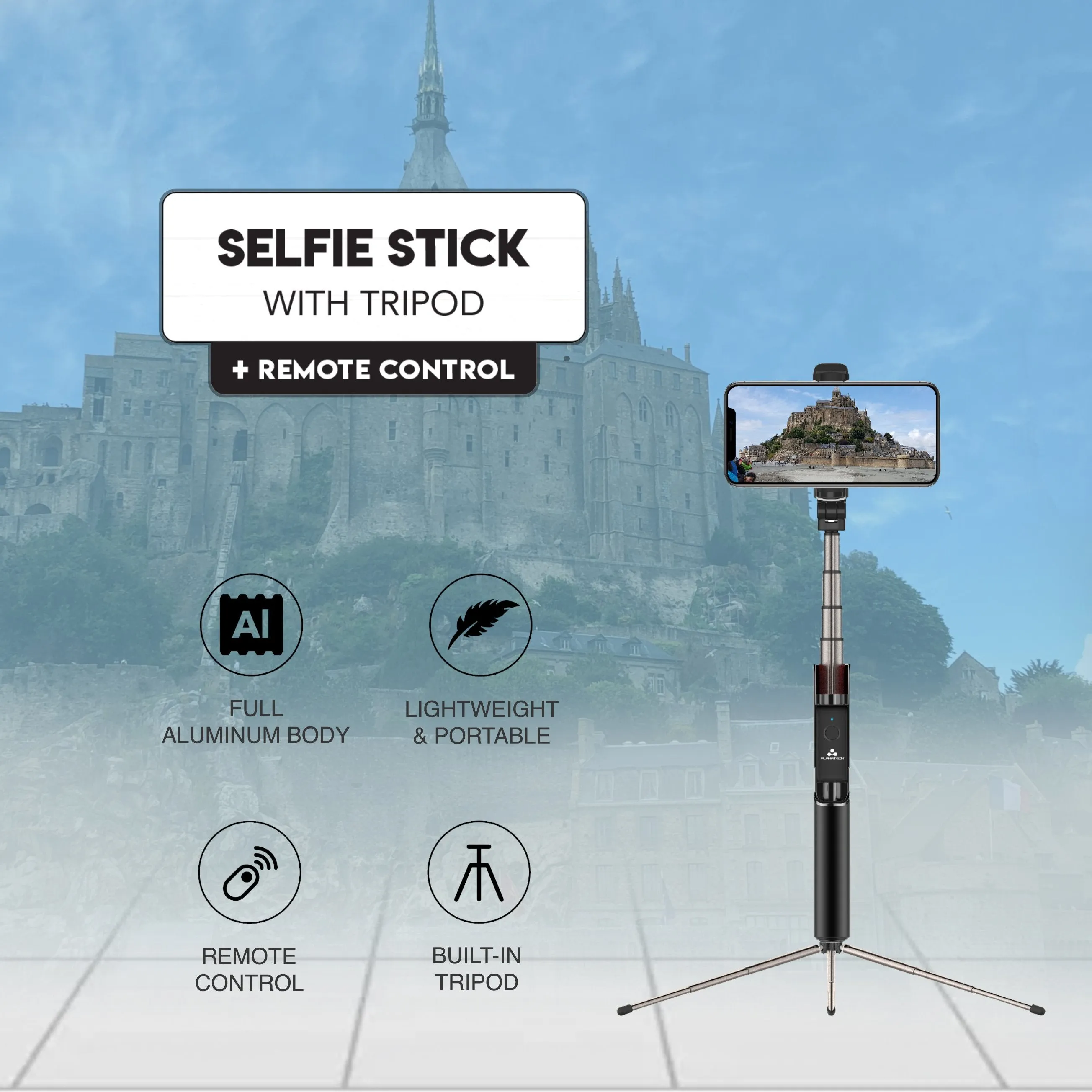 Alphatech Tripod Selfie Stick - Black