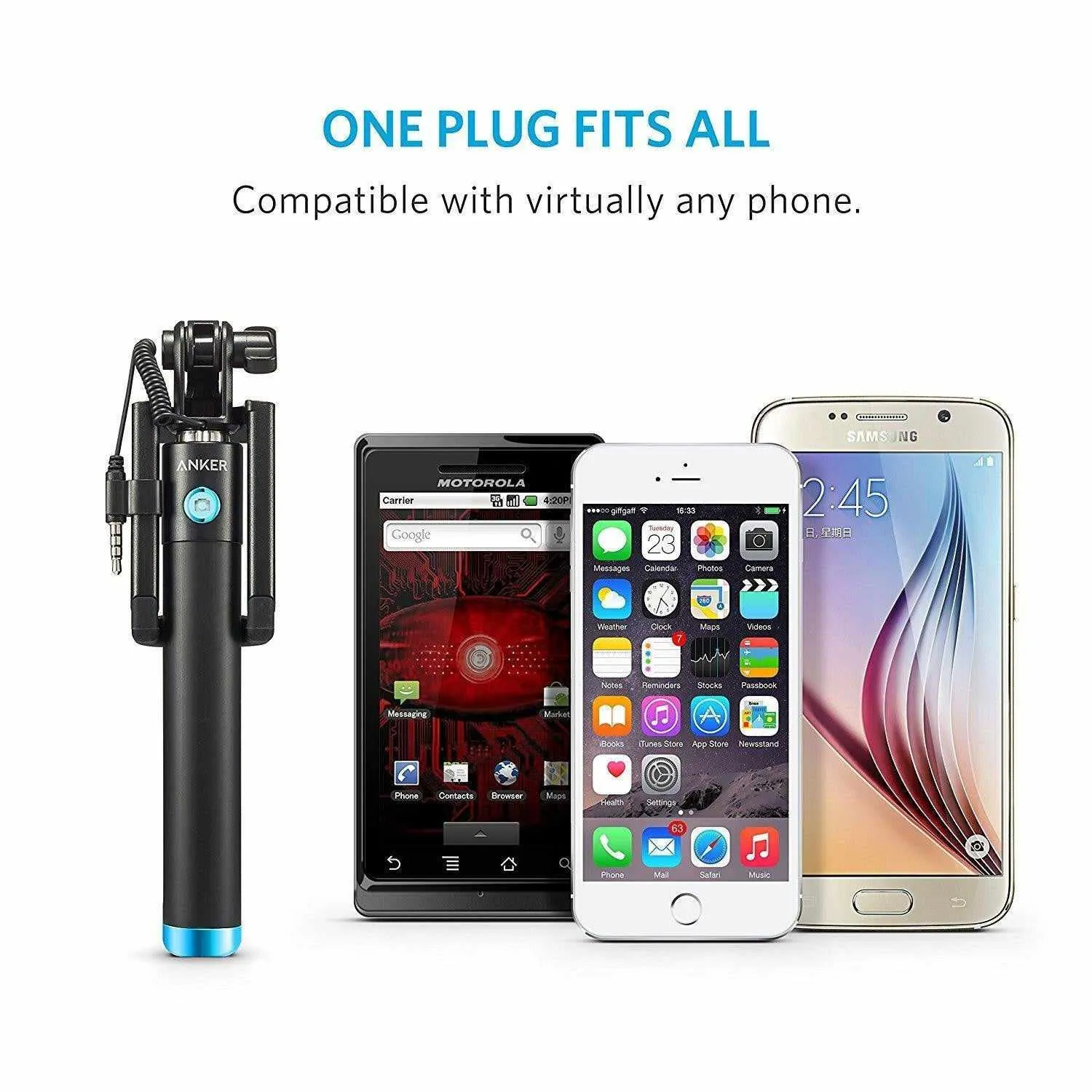 Anker Selfie Stick, Anker Extendable [Battery Free] Wired Handheld Monopod