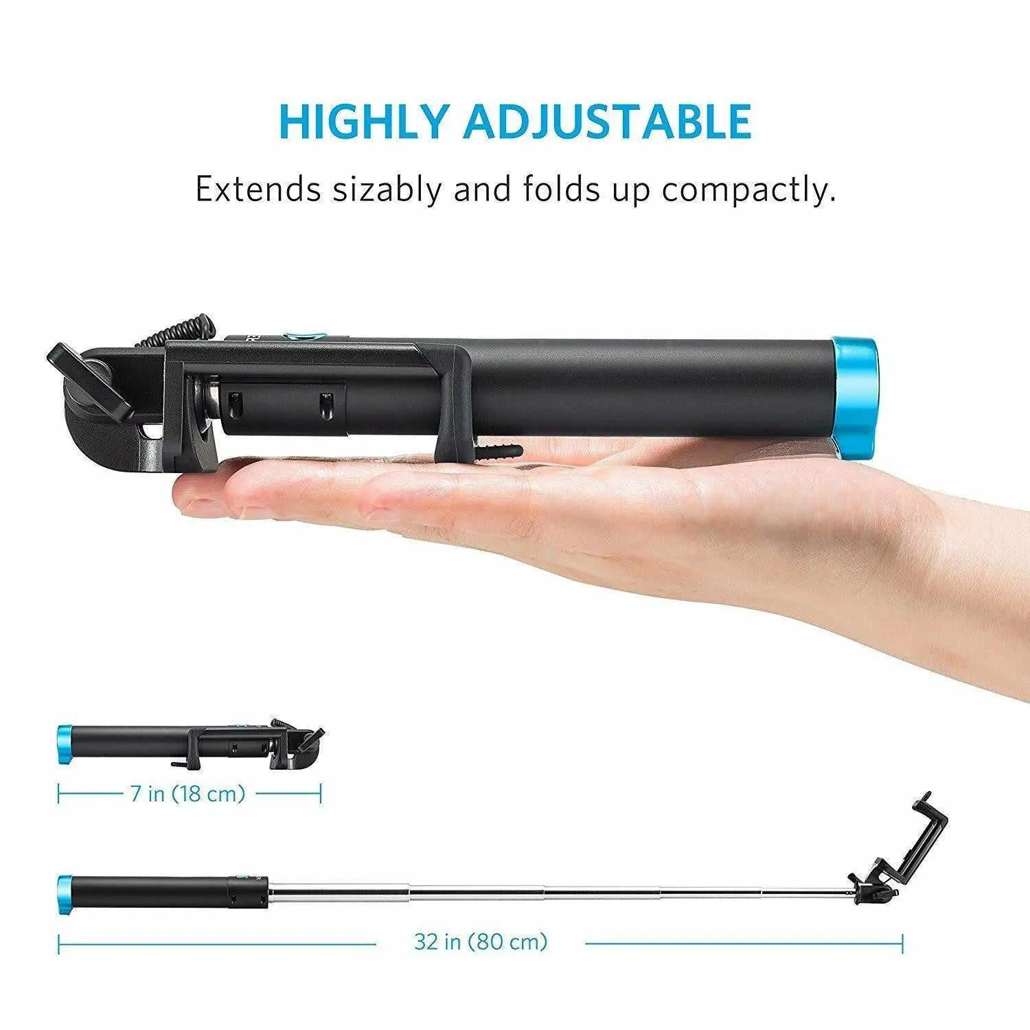 Anker Selfie Stick, Anker Extendable [Battery Free] Wired Handheld Monopod