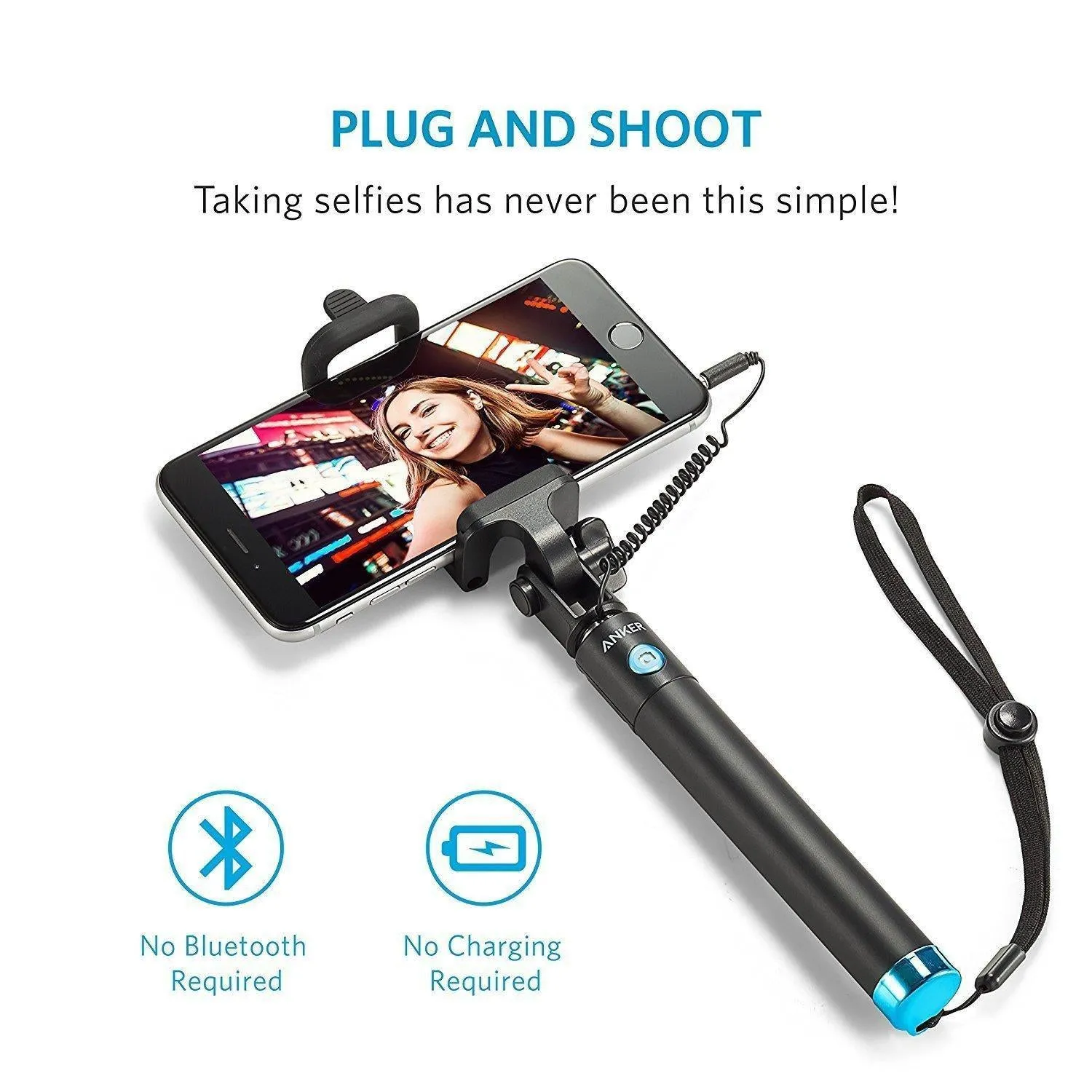 Anker Selfie Stick, Anker Extendable [Battery Free] Wired Handheld Monopod