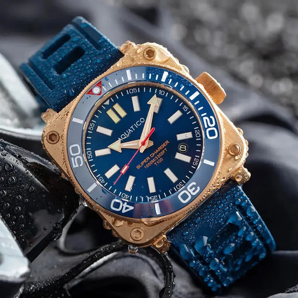 Aquatico Super Charger Bronze Blue Dial Watch (SWISS MADE Sellita sw200-1)