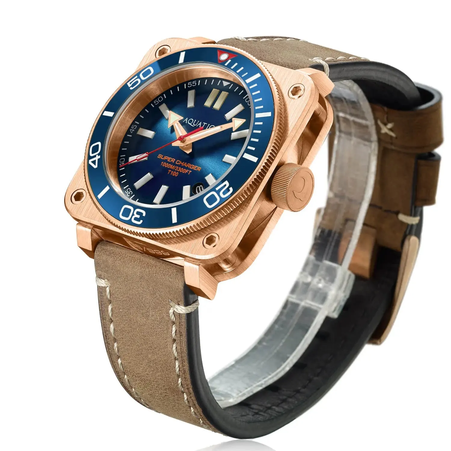 Aquatico Super Charger Bronze Blue Dial Watch (SWISS MADE Sellita sw200-1)