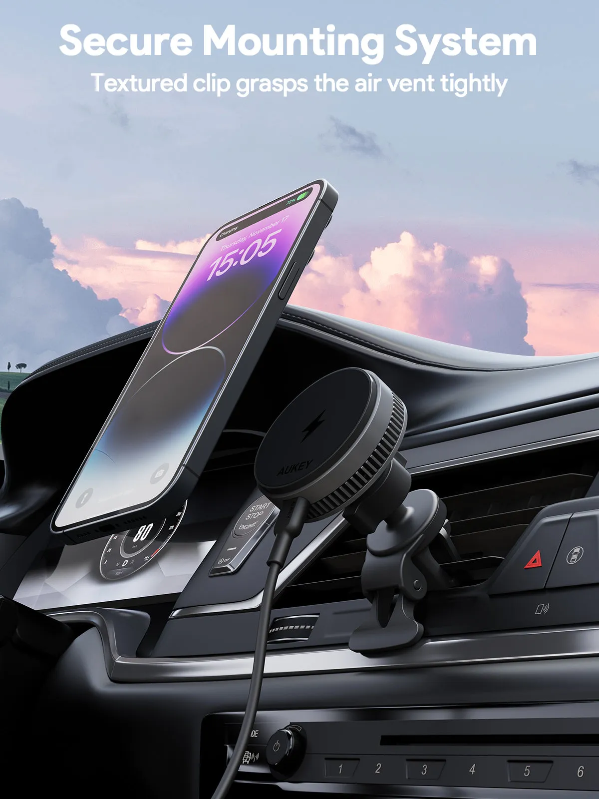 Aukey HD-MC13A MagFusion Dash Pro Qi2 Active Cooling Wireless Charging Phone Mount