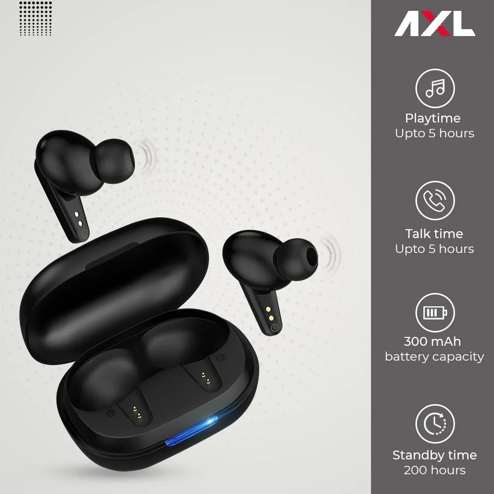 AXL EB05 Alpha TWS Earbuds with 20 Hours Total Playtime, BT 5.0 Dual Pairing, Passive Noise Cancellation and Lightweight Earphones (Black/White)