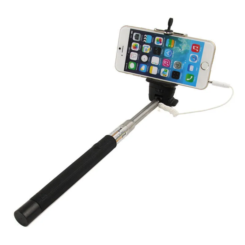 Black 3.5mm Extendable Selfie Wired Stick Phone Holder Remote Shutter Monopod For smartphone iphone