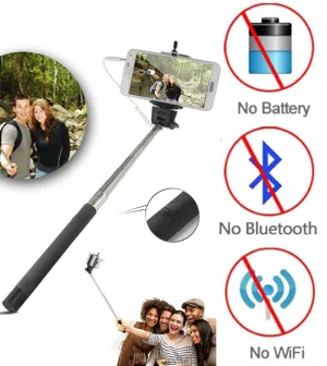 Black 3.5mm Extendable Selfie Wired Stick Phone Holder Remote Shutter Monopod For smartphone iphone