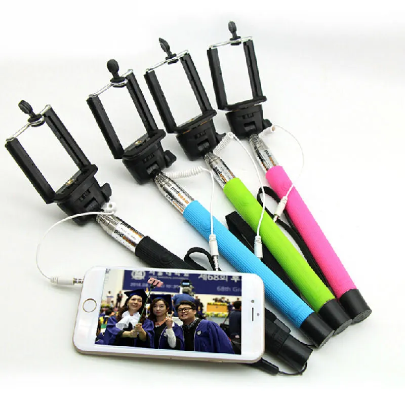 Black 3.5mm Extendable Selfie Wired Stick Phone Holder Remote Shutter Monopod For smartphone iphone