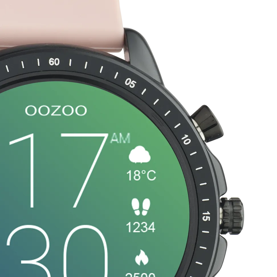 Black OOZOO smartwatch with pink grey rubber strap - Q00329