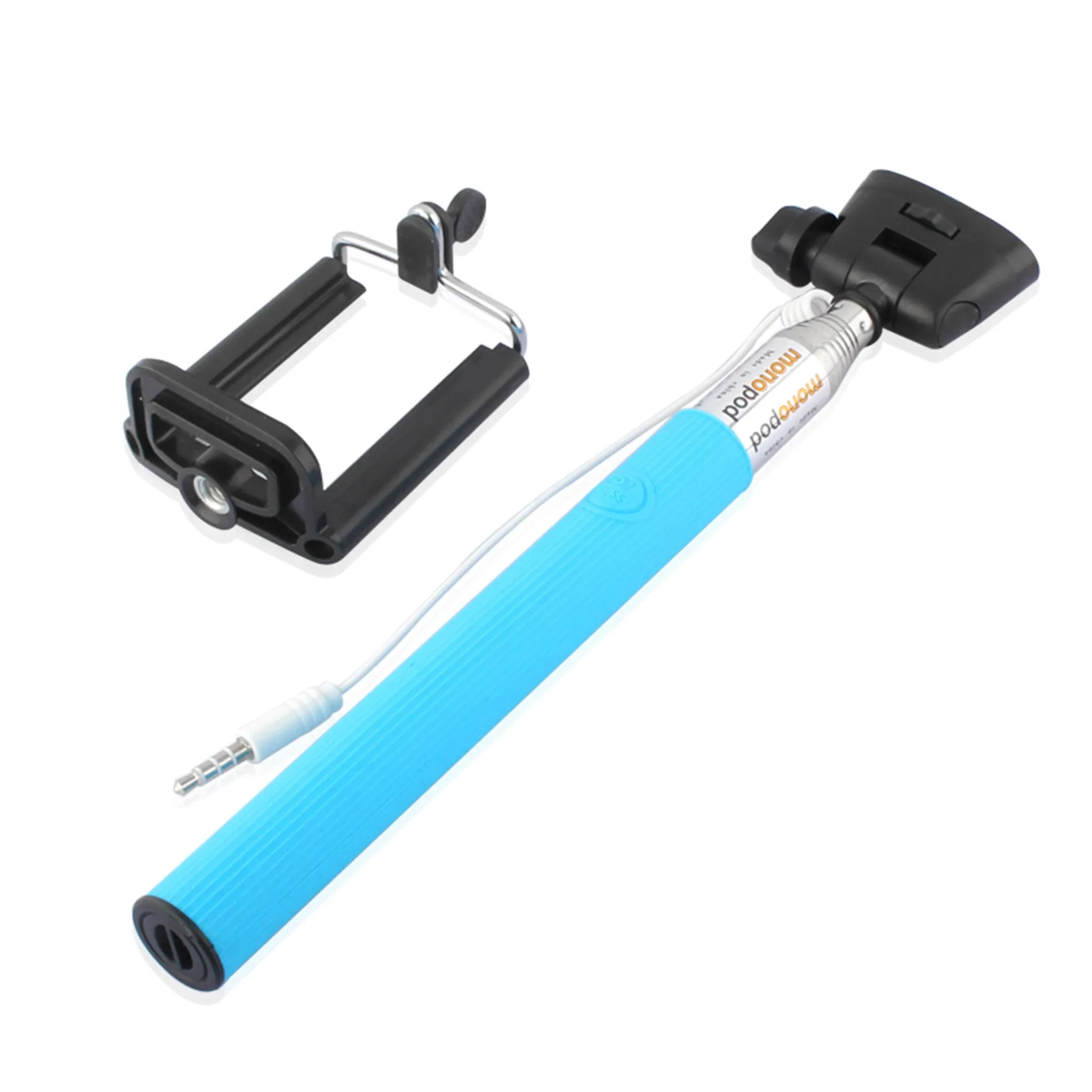 Blue 3.5mm Extendable Selfie Wired Stick Phone Holder Remote Shutter Monopod For smartphone iphone