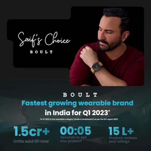 Boult Newly Launched Crown Smart Watch 1.95'' Display, Bluetooth Calling, Working Crown, Zinc Alloy Frame, 900 Nits Brightness, AI Voice Assistant, SpO2 Monitoring, 100  Sports Mode (Black)