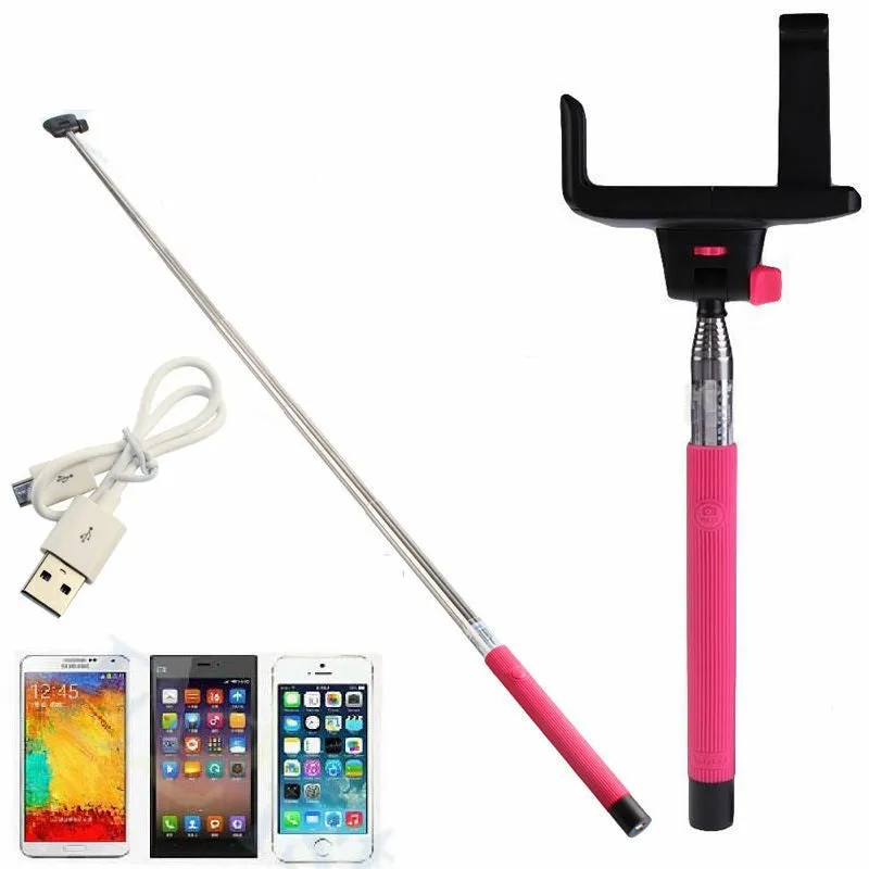 Built in Bluetooth Extendable Selfie Stick Monopod Holder Multi Available - Pink