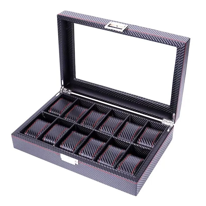 Dante Carbon Fiber Style Watch Box Organizer 6-12 Slots