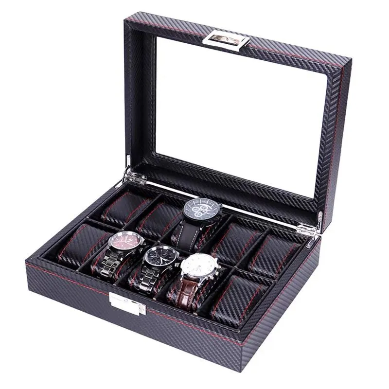 Dante Carbon Fiber Style Watch Box Organizer 6-12 Slots