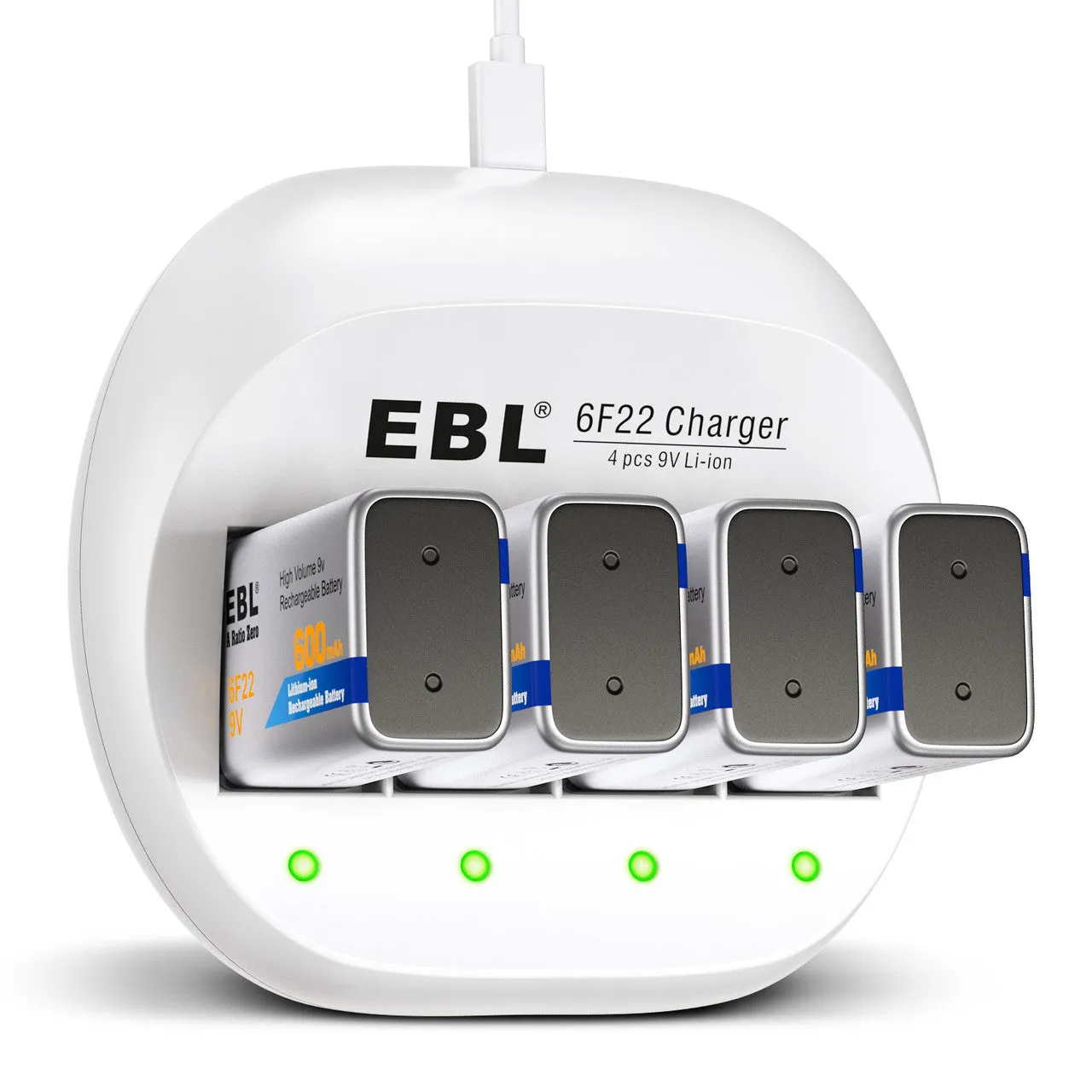 EBL 4 Bay 9V Battery Charger for 9V Li-ion/Ni-MH/Ni-CD Rechargeable Batteries