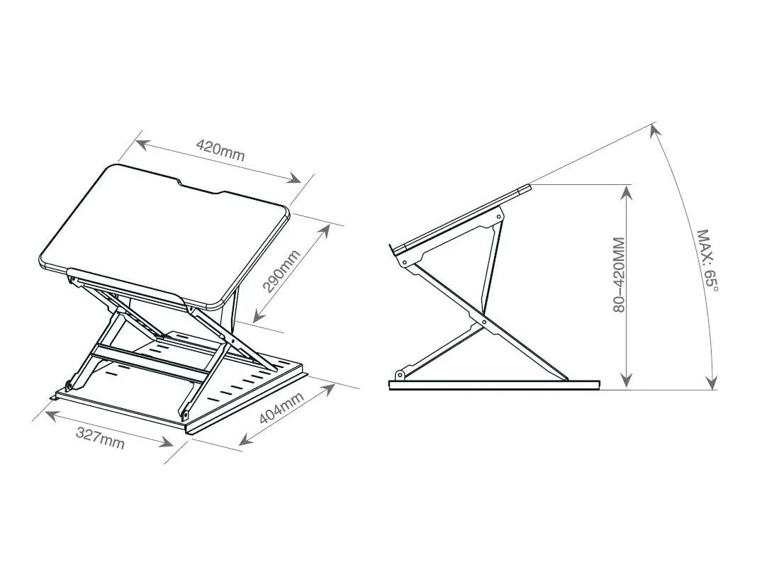 Ergonomic Design Multi Level Height Adjustable Laptop Stand, Sit-stand, Table Top, Black