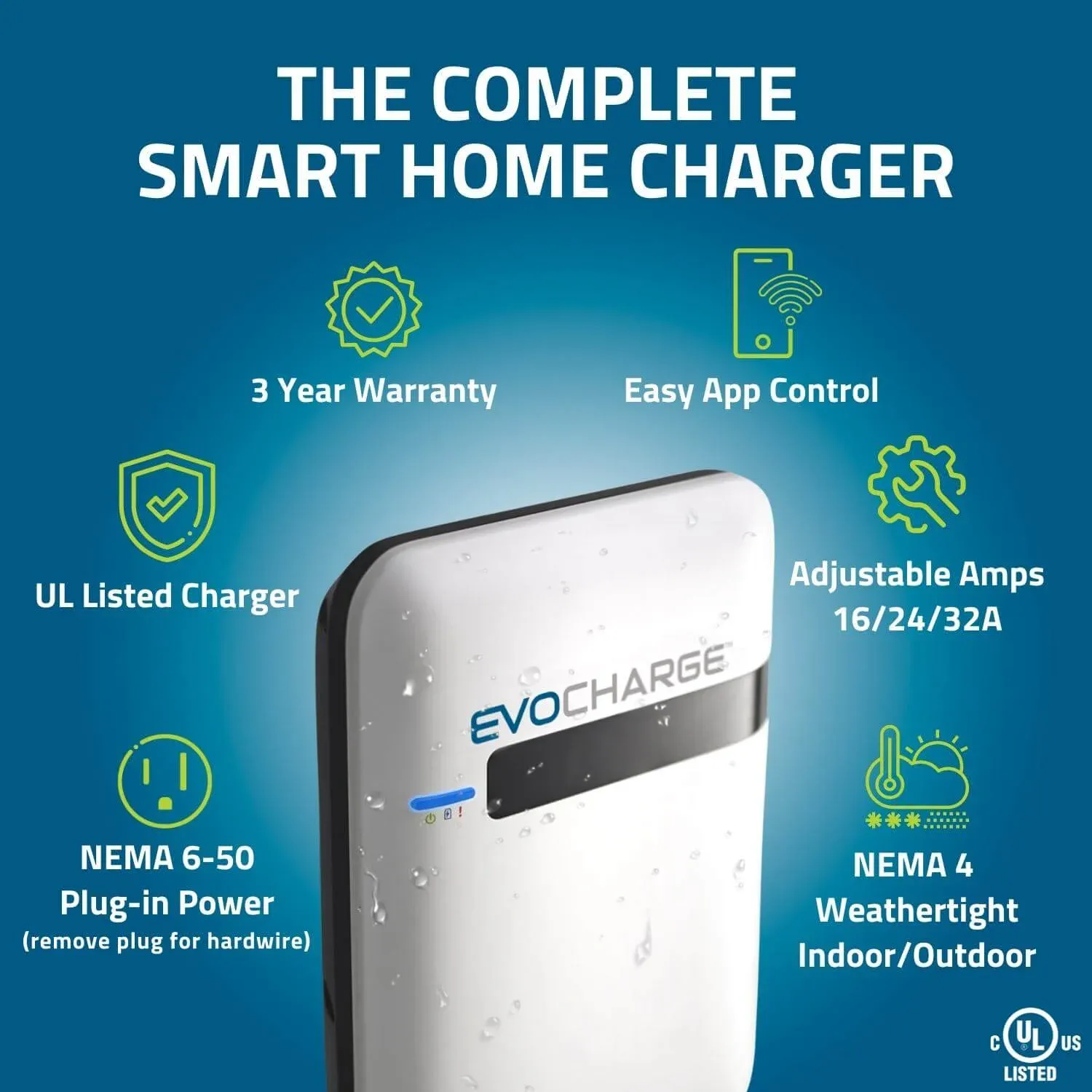 EvoCharge iEVSE Home Charging Station 40 Amp Level 2 EV Charger – 25ft Cable