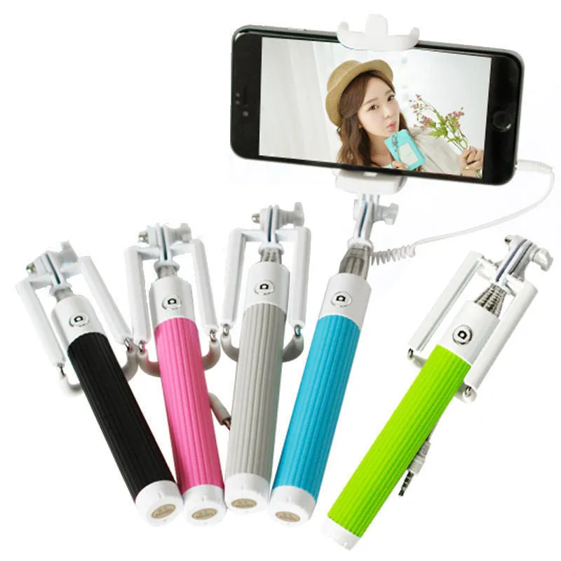 Fashion Extendable Wired Remote Shutter Selfie Stick Monopod For iPhone Smartphone - Green