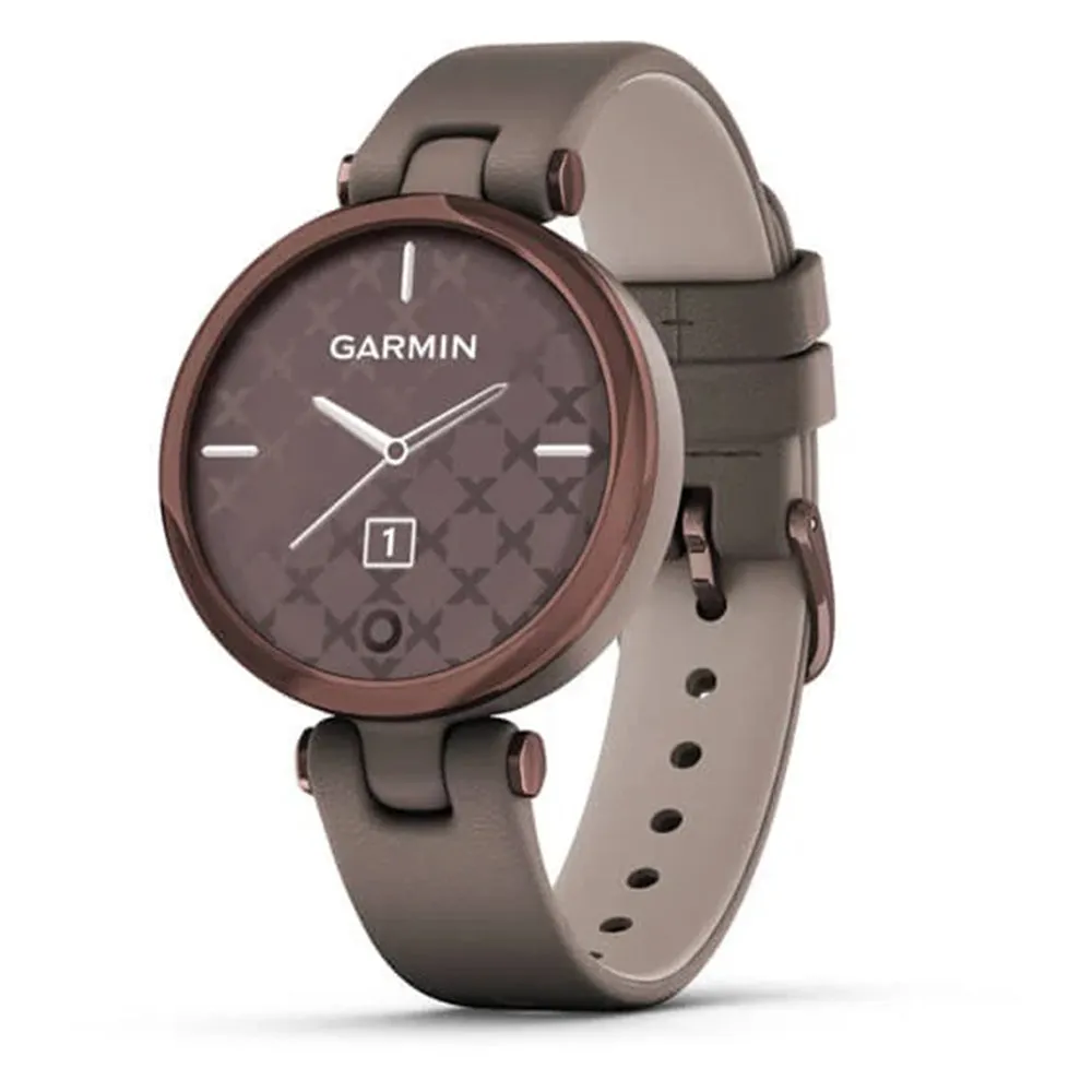 Garmin Lily Small GPS Touchscreen Patterned Lens Dark Bronze Bezel with Paloma Case and Italian Leather Band Smartwatch - 010-02384-A0