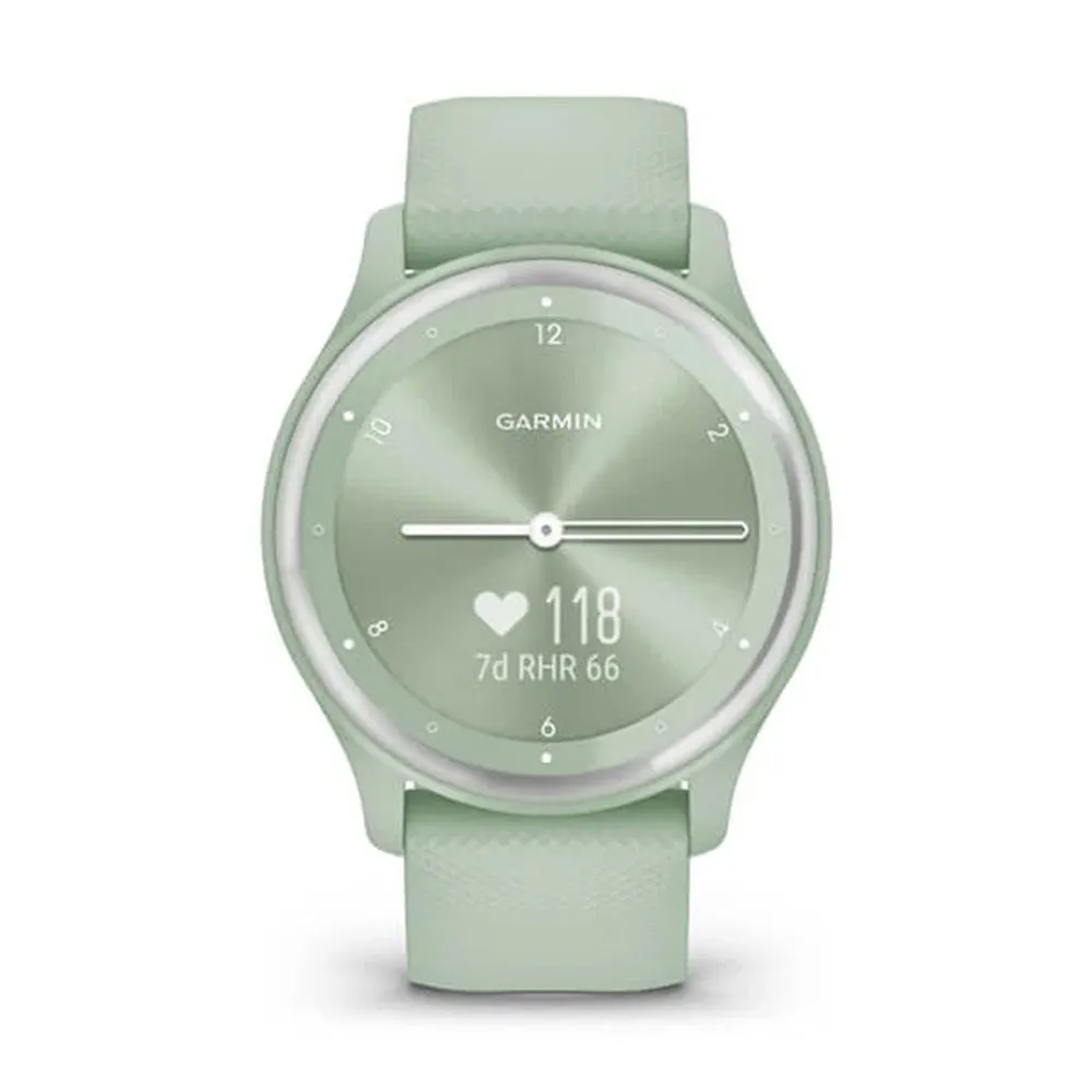 Garmin vivomove Sport Light Green Cool Mint Case and Silicone Band with Silver Accents Touchscreen Smartwatch- 010-02566-03