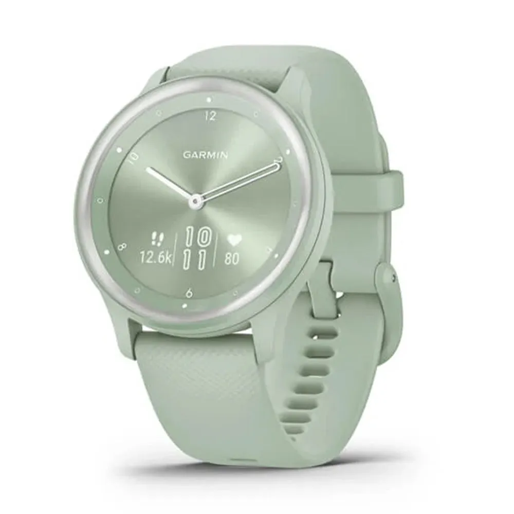 Garmin vivomove Sport Light Green Cool Mint Case and Silicone Band with Silver Accents Touchscreen Smartwatch- 010-02566-03