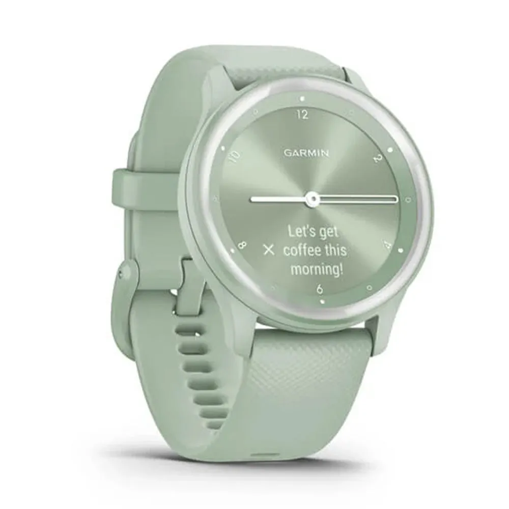 Garmin vivomove Sport Light Green Cool Mint Case and Silicone Band with Silver Accents Touchscreen Smartwatch- 010-02566-03