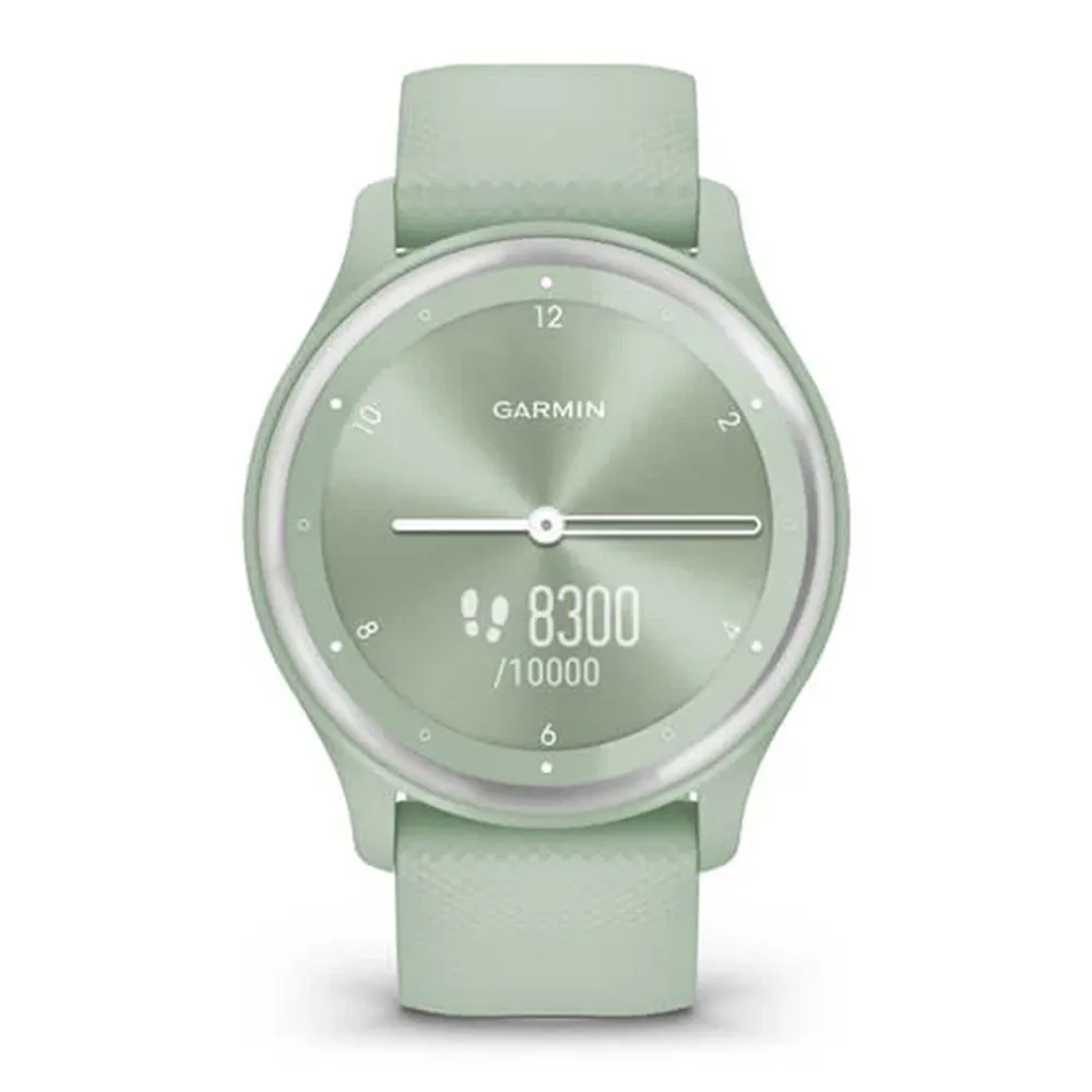 Garmin vivomove Sport Light Green Cool Mint Case and Silicone Band with Silver Accents Touchscreen Smartwatch- 010-02566-03