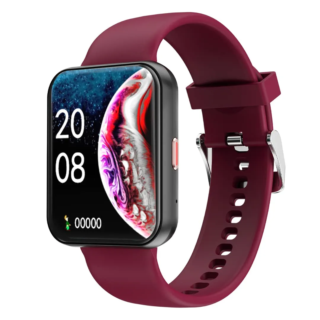 GIZMORE Gizfit Blaze Max 1.85" IPS Display with 240 x 280 px | 450 NITS Brightness BT Calling Edge to Edge Display, Voice Assistance, Bluetooth Smartwatch (Burgundy)