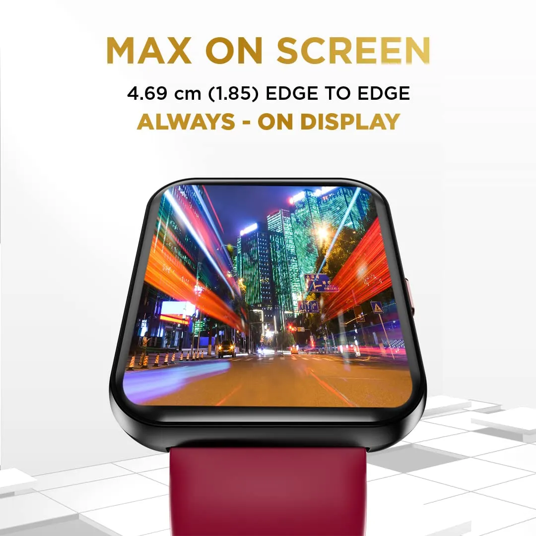 GIZMORE Gizfit Blaze Max 1.85" IPS Display with 240 x 280 px | 450 NITS Brightness BT Calling Edge to Edge Display, Voice Assistance, Bluetooth Smartwatch (Burgundy)