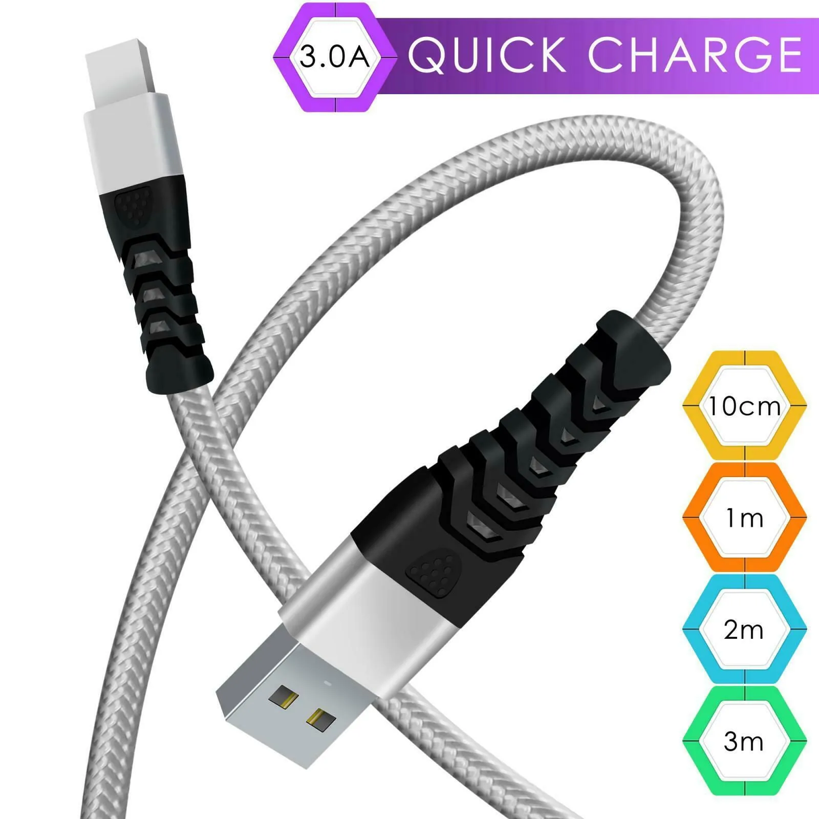 Heavy Duty Braided 3M 2M 1M 10Cm USB Charger Cable For iPhone SE 14 13 12 11 PRO 6 6S 7 8 X IPad