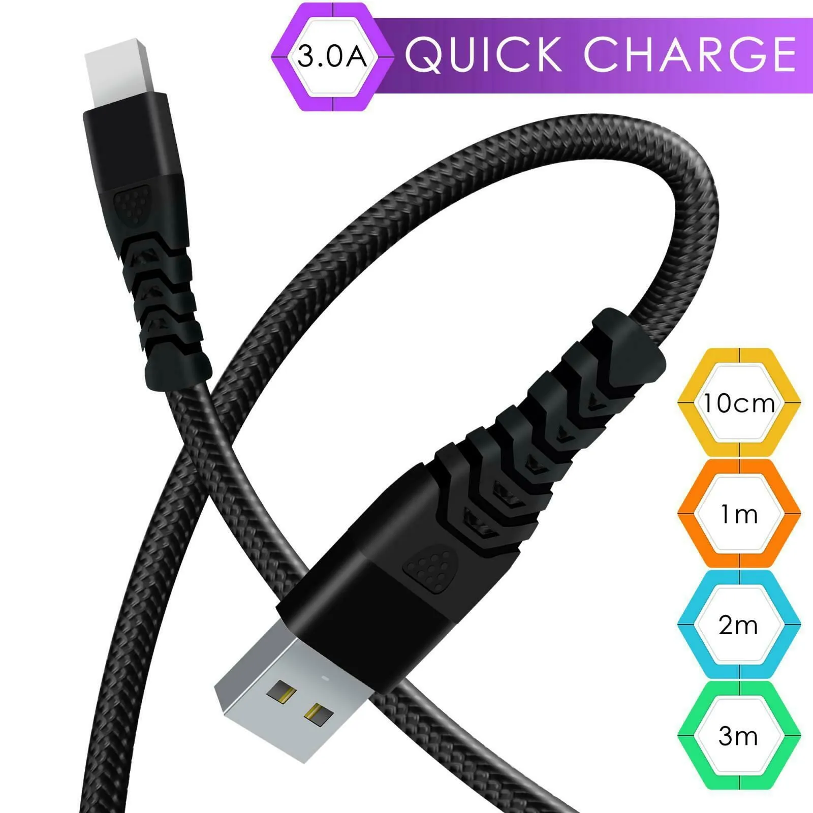 Heavy Duty Braided 3M 2M 1M 10Cm USB Charger Cable For iPhone SE 14 13 12 11 PRO 6 6S 7 8 X IPad