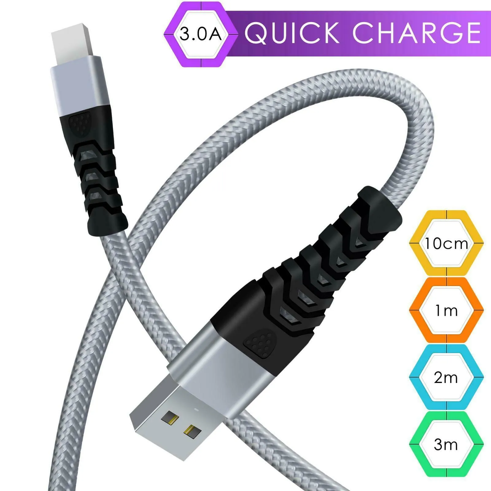 Heavy Duty Braided 3M 2M 1M 10Cm USB Charger Cable For iPhone SE 14 13 12 11 PRO 6 6S 7 8 X IPad