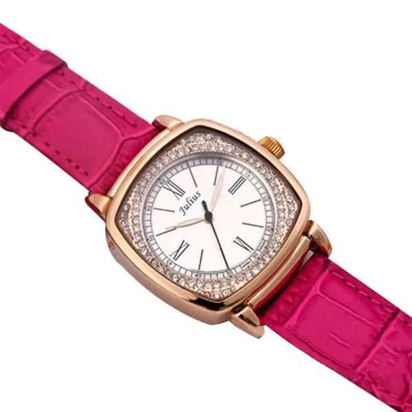 JS Glans Crystal Leather Women Watch